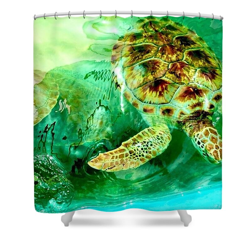 Turtles in Vibrant Waters - Shower Curtain