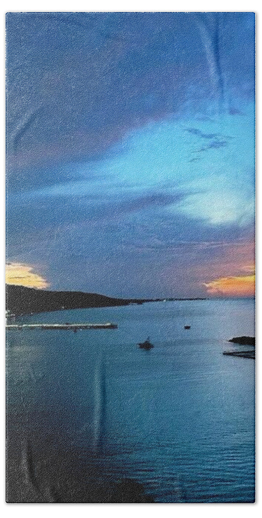 Vibrant Sunset Over Calm Waters - Beach Towel