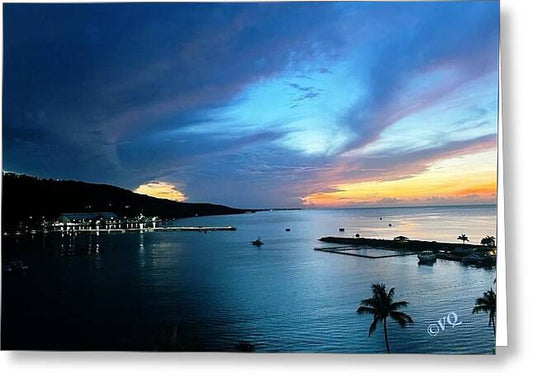 Vibrant Sunset Over Calm Waters - Greeting Card